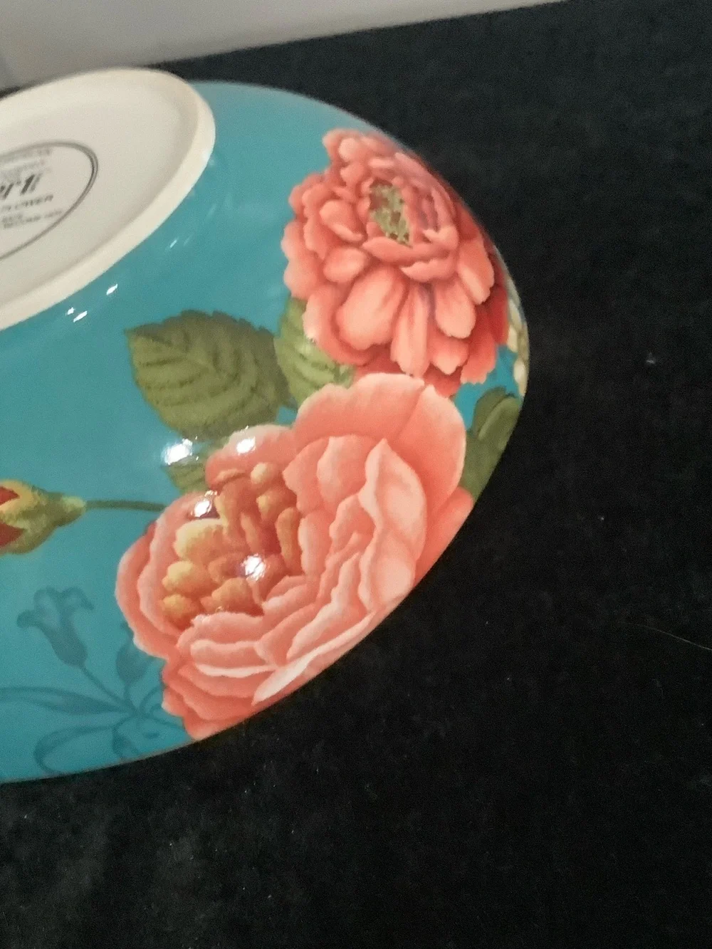 Pier 1 Floral & Butterfly Ceramic Serving Bowl - Coral and Green